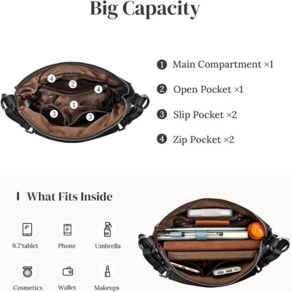 🆕Womens Black Genuine Leather Shoulder Bag Top Handle Handbag Ladies Purses - Picture 7 of 9